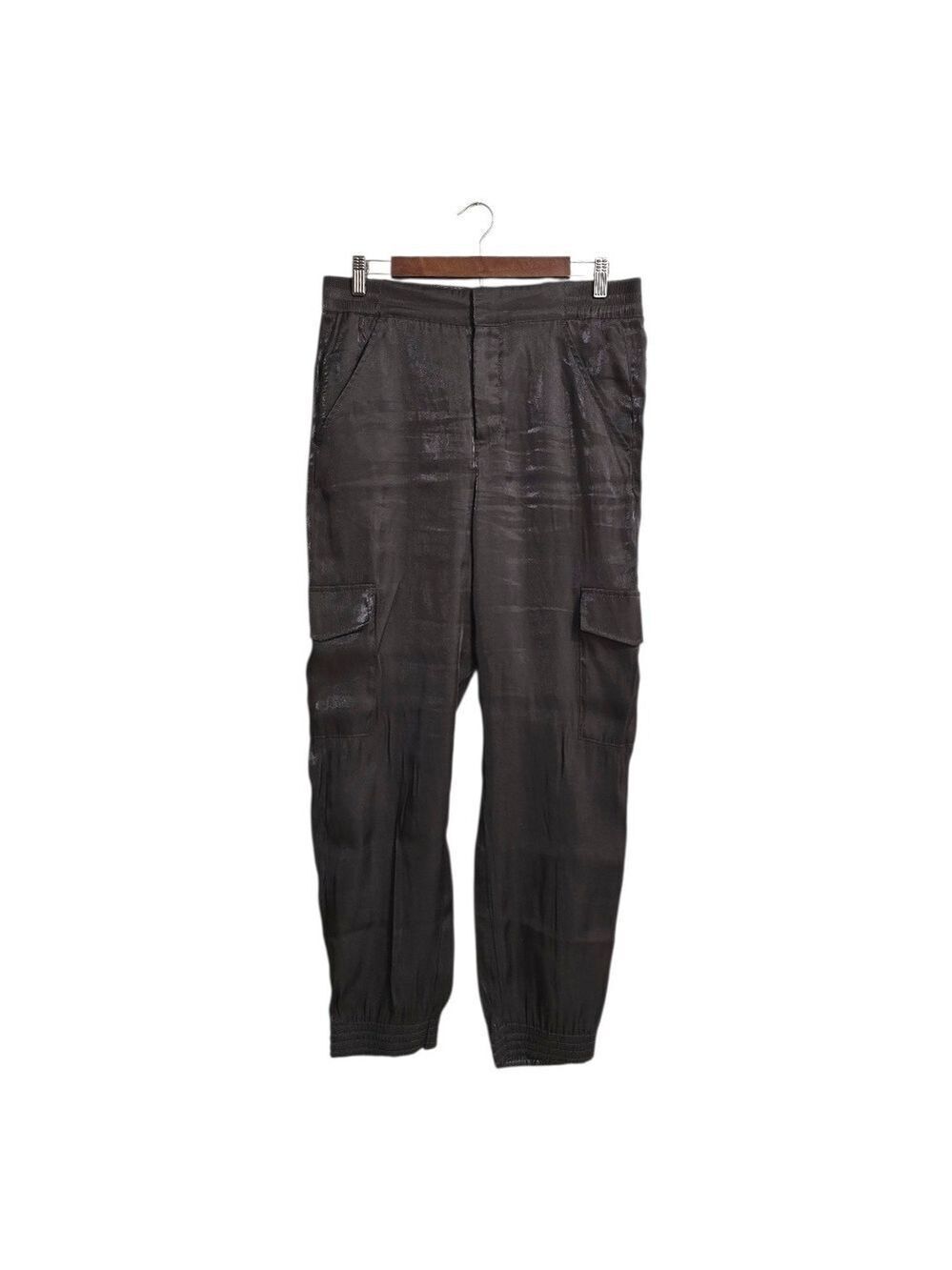 Anthropologie Metallic Shimmer High Rise Cargo Joggers In Gray Sz M